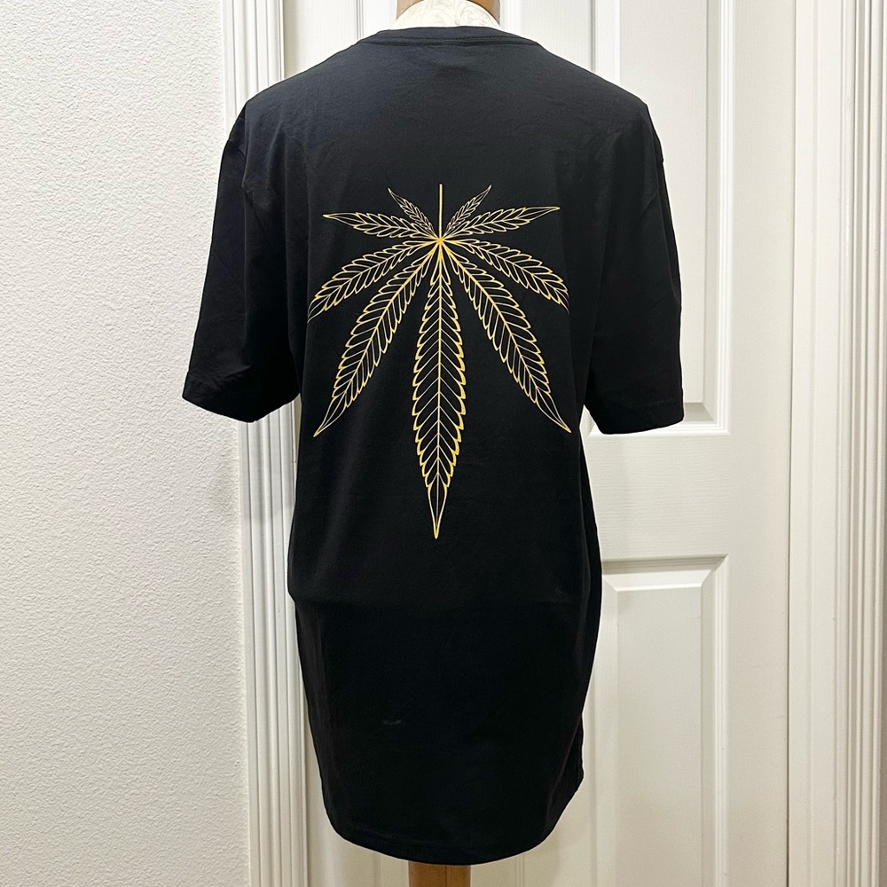 THC Supreme S/S Black T-shirt, Logo on Front, Large Marijuana Leaf on Back - M